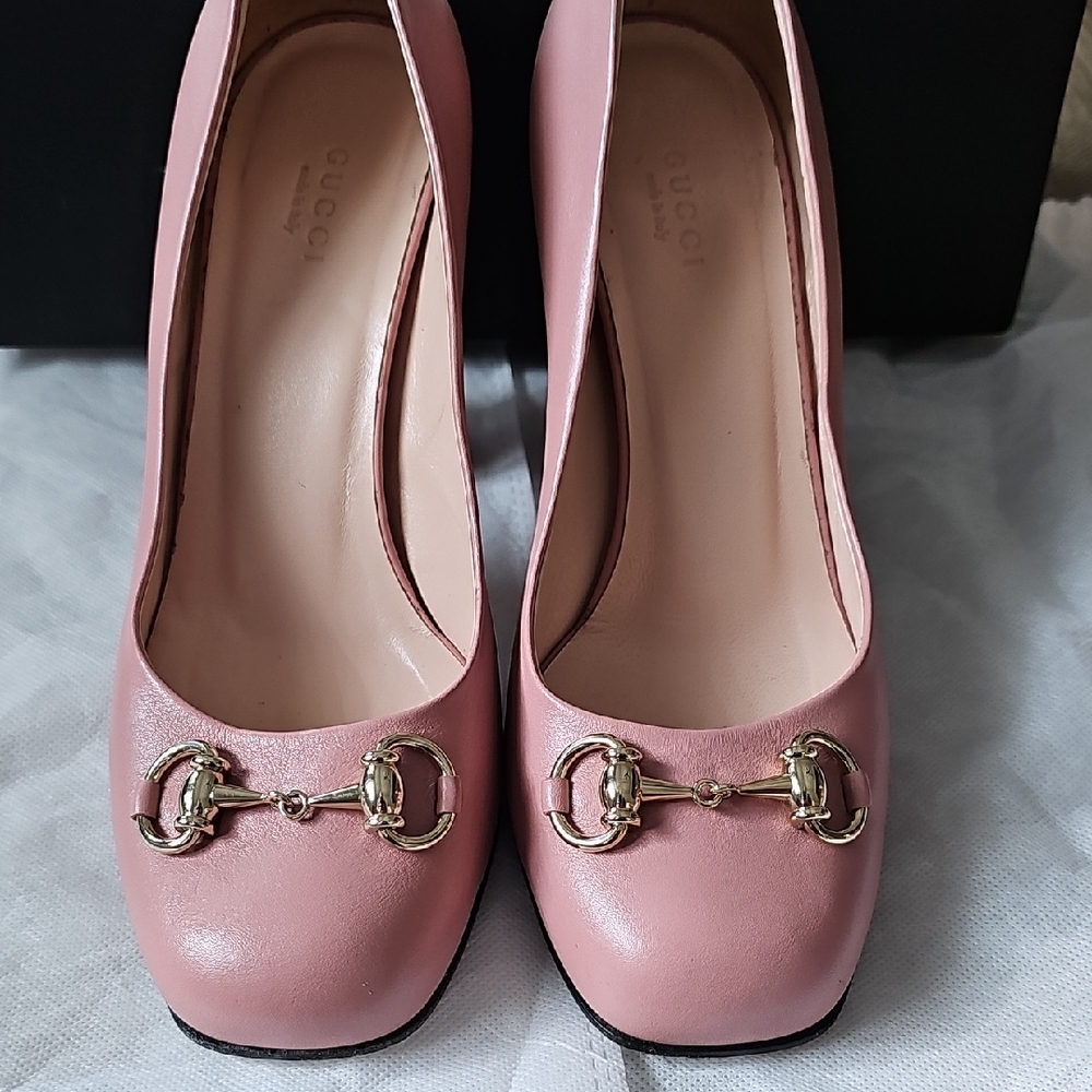 Gucci Pink Heels with Gold Horsebit Detail